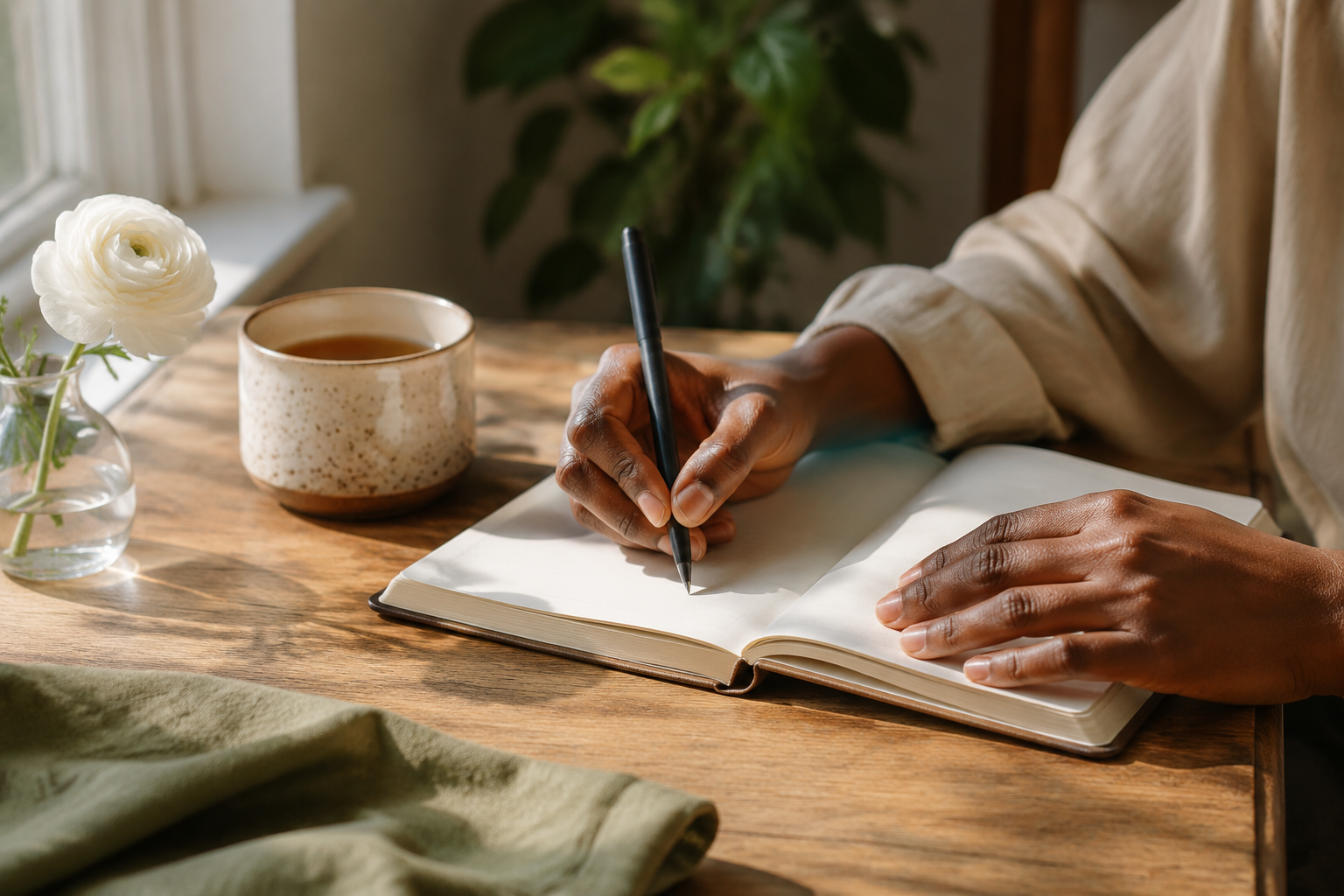 A quiet moment of reflection and journaling